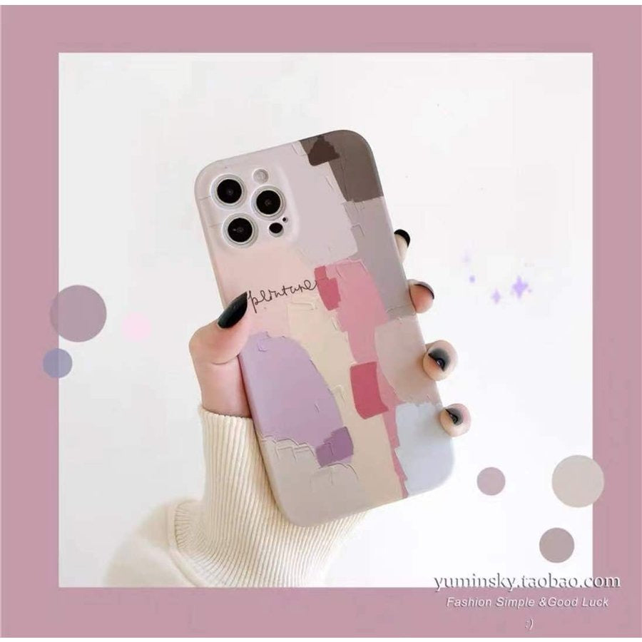 ペイント柄 油絵風 iPhoneケース ピンク スマホケース レンズ部分保護