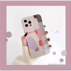 ペイント柄油絵風iPhoneケースピンクスマホケースレンズ部分保護色彩携帯ケース